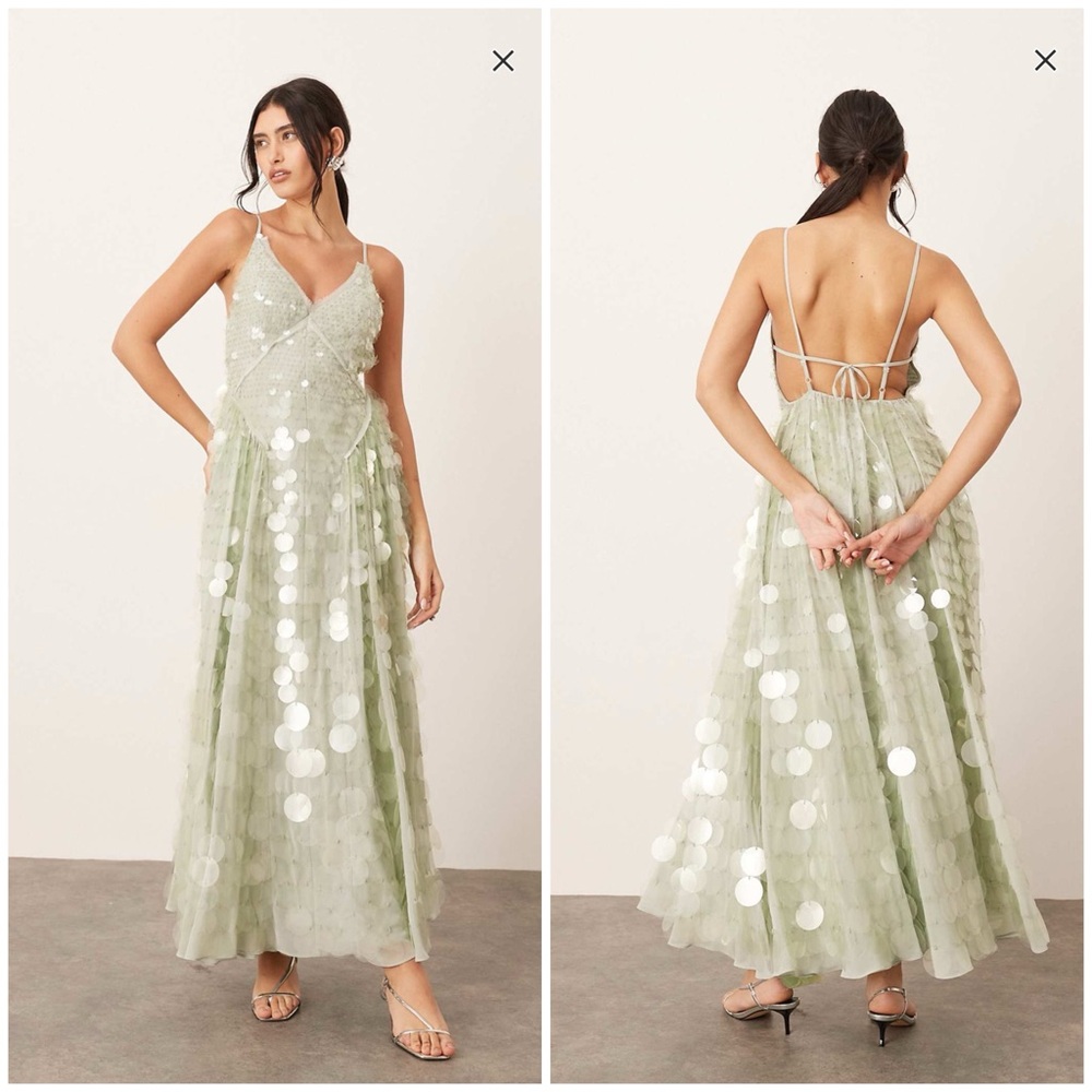 ARRANGE Embellished Sequin Cami Midi Dress – Seafoam Green – Size 10 (NWT)